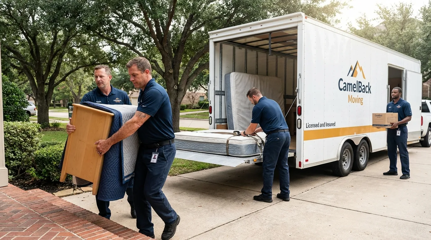 Crew loading residential truck for cross-state move from Sandersville, GA